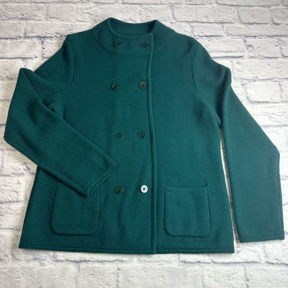 Talbots Green Double-Breasted Cardigan. Classic. Minimalism. Preppy. Old Money.